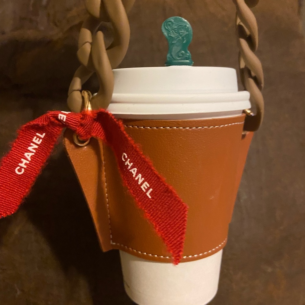 Custom coffee holder authentic Chanel ribbon